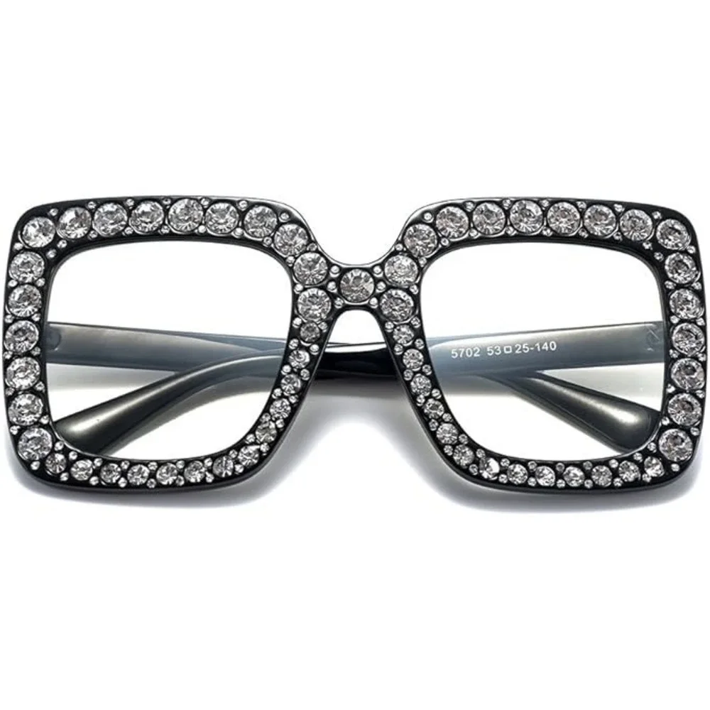 Rhinestone Glasses Fashion Frames Women's Eyeglasses‎ Clear Lens Square Festival